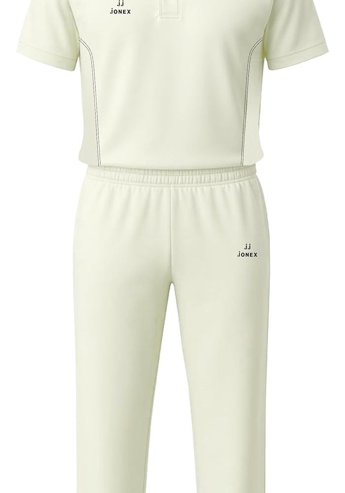 Jonex Men Cricket Uniform, Half Sleeve Polyester T-Shirt & Trouser Pant Combo Set - Off White - Image 4